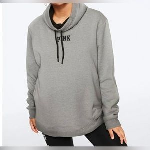 PINK Sherpa Lined Campus Cowl Neck Pullover